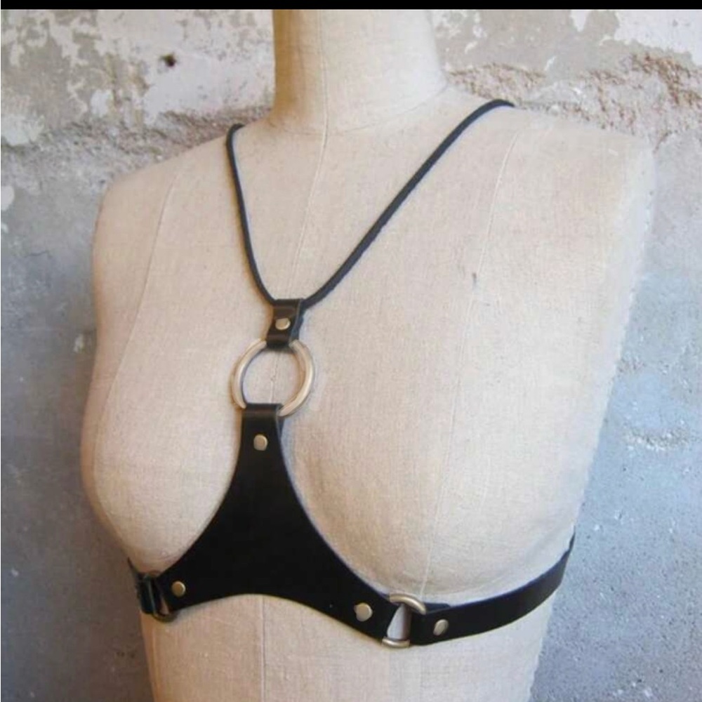 Sold Black Leather Harness Bra